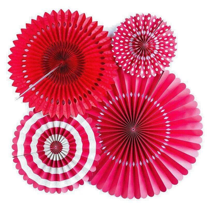Red Hanging Decorative Paper Fan 4 Pack