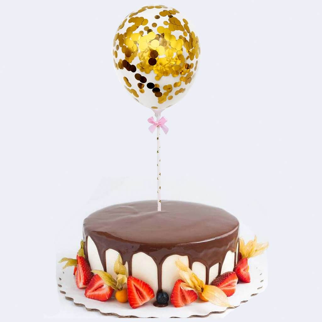 5 x 5" Mini Gold Confetti Balloon Cake Topper Kit