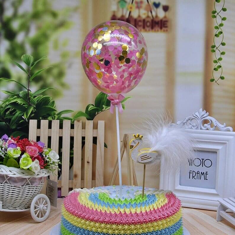 5" Mini Gold Pink Confetti Balloon Cake Topper Kit
