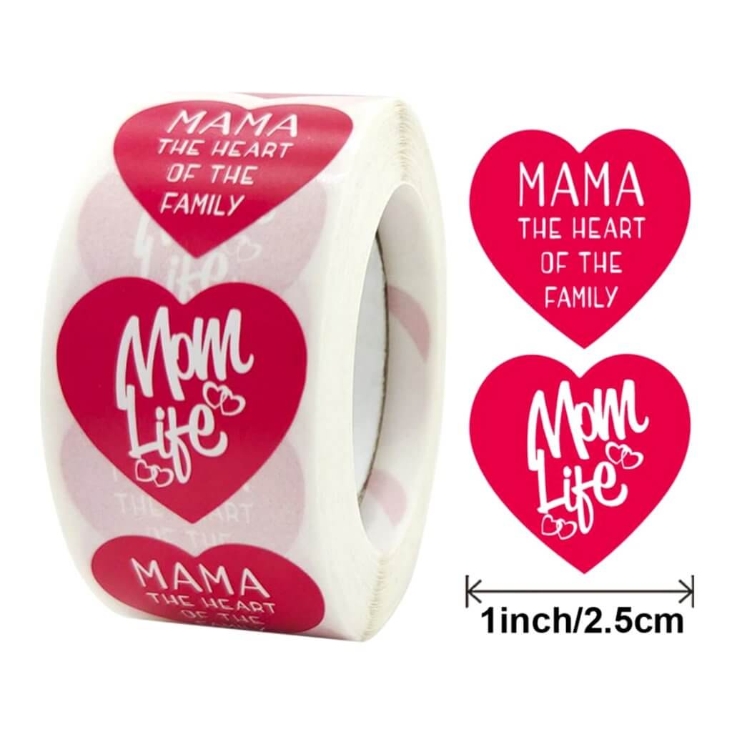 2.5cm Red Heart Mama The Heart of The Family Paper Sticker 50 Pack