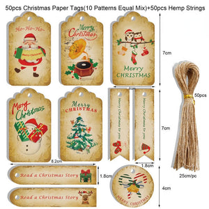 Vintage Christmas Kraft Paper Gift Tags with Twine String 50 Pack