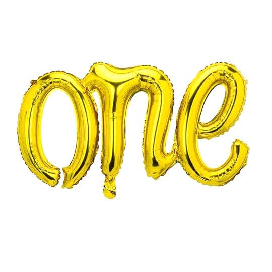 Gold 'one' Script First Birthday Party Foil Balloon