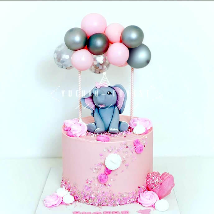 Mini Confetti Latex Balloon Garland Cake Topper Kit - Baby Pink & Grey