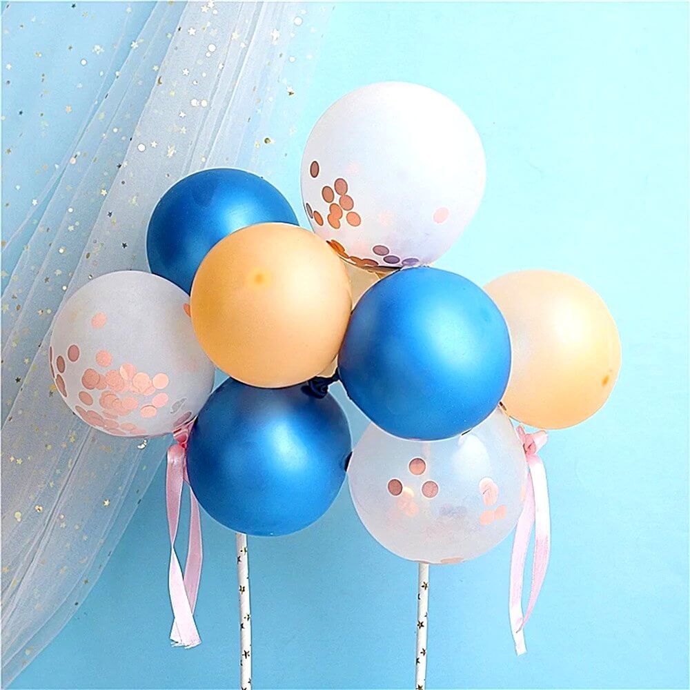 Mini Blue, Gold & Rose Gold Confetti Latex Balloon Garland Cake Topper Kit