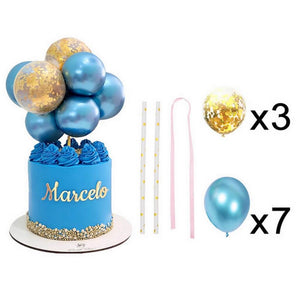 5" Mini Chrome Blue & Gold Confetti Latex Balloon Garland Cake Topper Kit