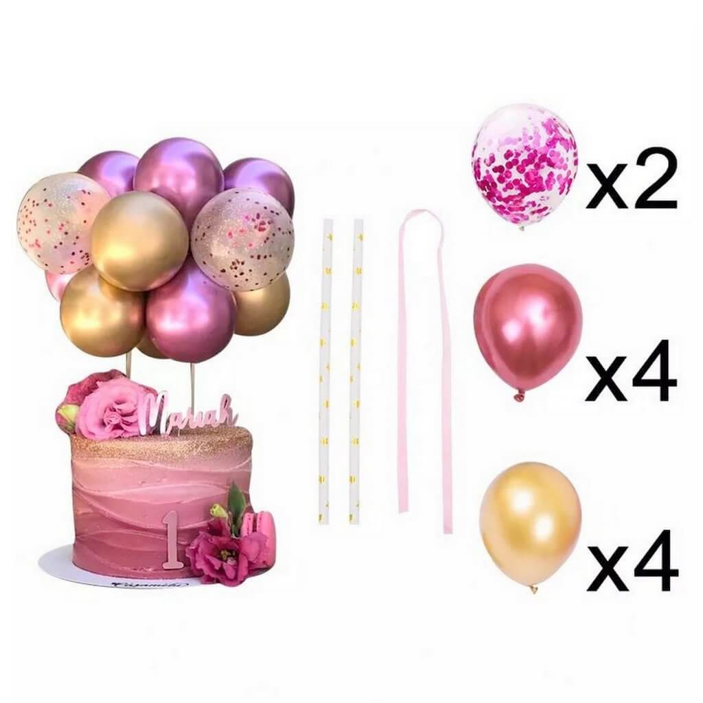 5" Mini Chrome Gold & Hot Pink Latex Balloon Garland Cake Topper Kit