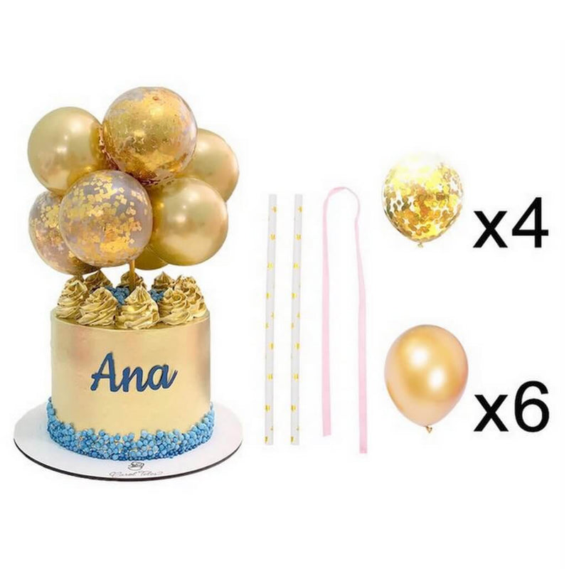5" Mini Chrome Gold & Confetti Balloon Cake Topper Kit