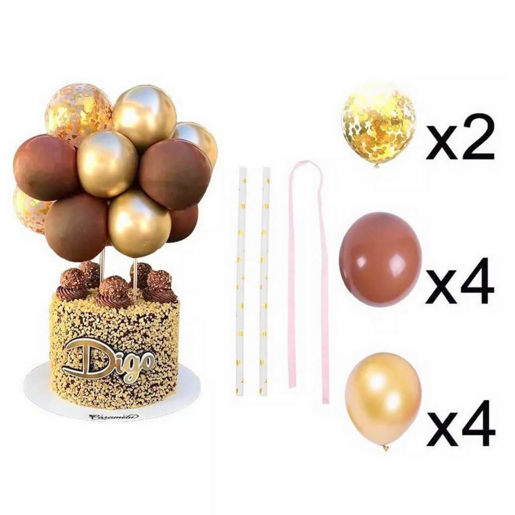 5" Mini Chrome Gold & Retro Burgundy Latex Balloon Garland Cake Topper Kit
