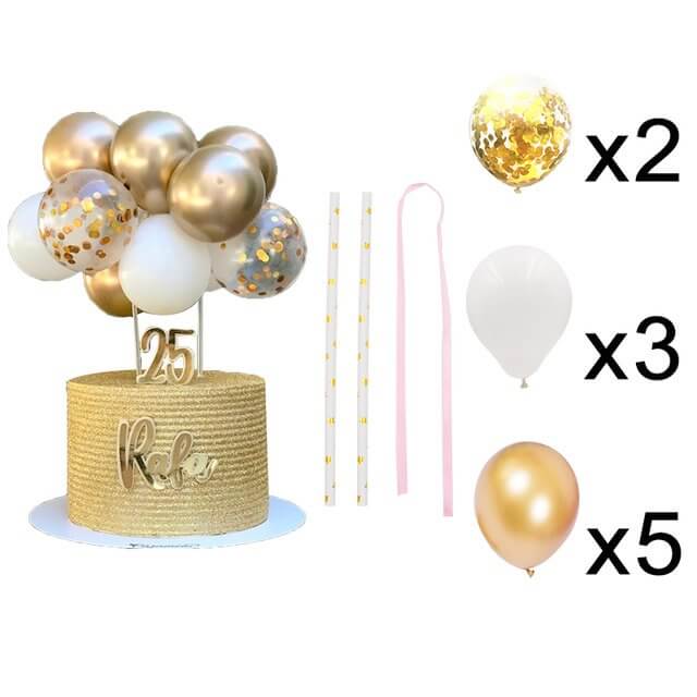 5" Mini Chrome Gold & White Latex Balloon Garland Cake Topper Kit