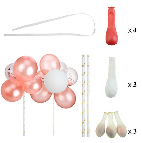 Mini Confetti Latex Balloon Garland Cake Topper Kit - Rose Gold & White