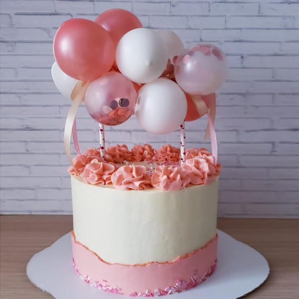 Mini Confetti Latex Balloon Cake Topper Kit - Rose Gold & White