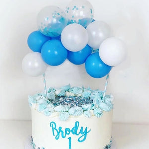 Mini Confetti Latex Balloon Garland Cake Topper Kit - White & Blue