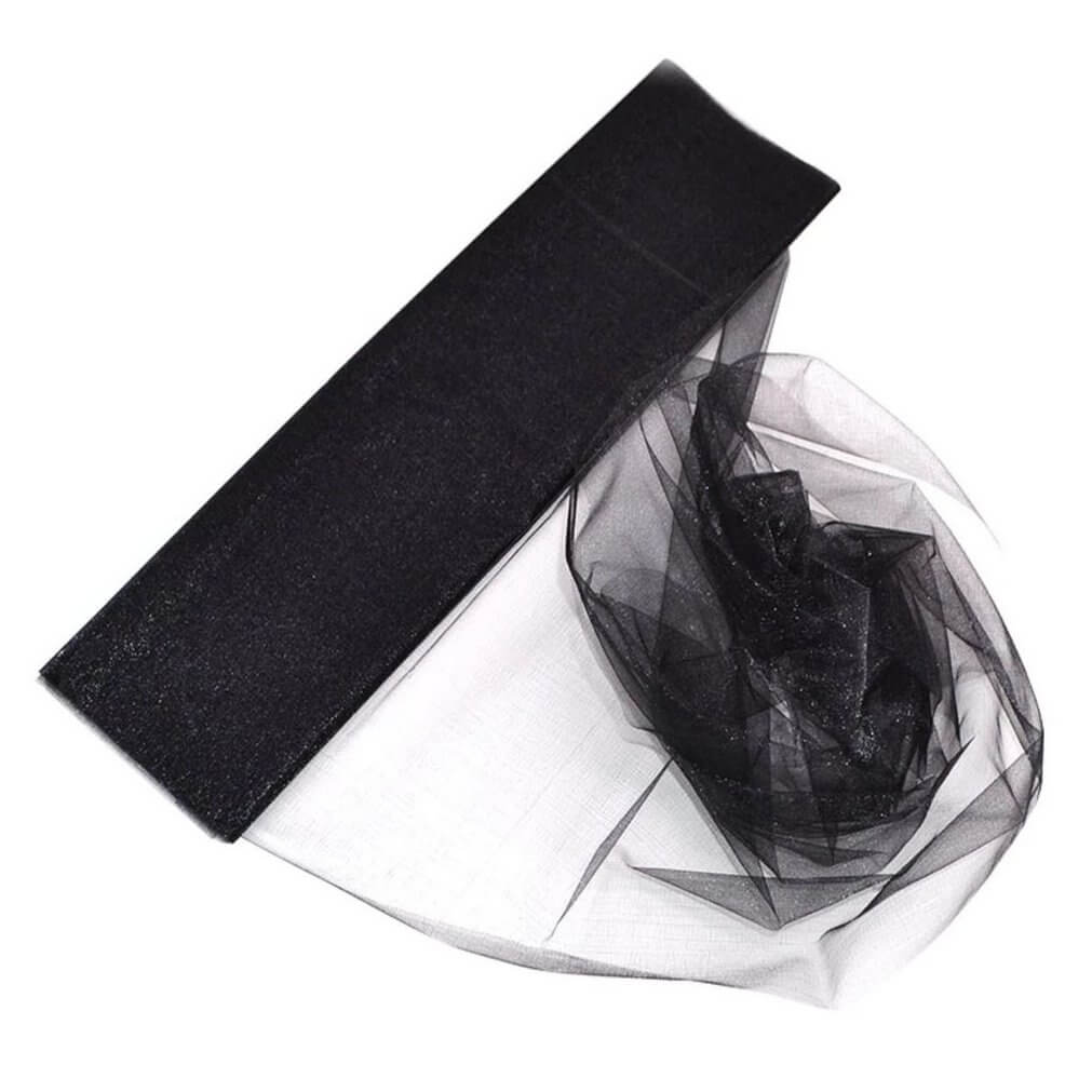 48cm x 5m Shimmer Sheer Black Crystal Organza - Wedding Chair Sashes and Backdrop Decorations