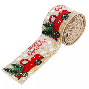 Antique Christmas Truck & Tree Ribbon Roll - Beige