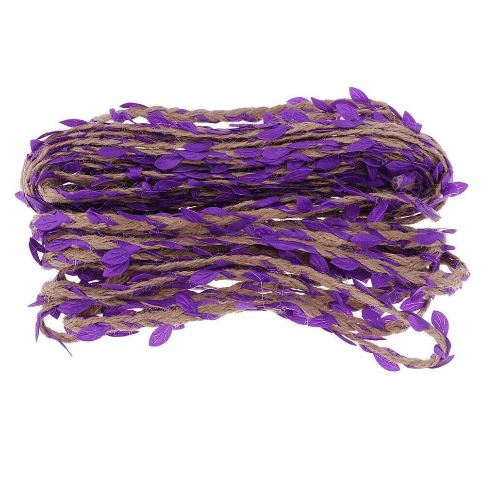 10m Artificial Purple Leaf Hessian Burlap Trim Ribbon Roll