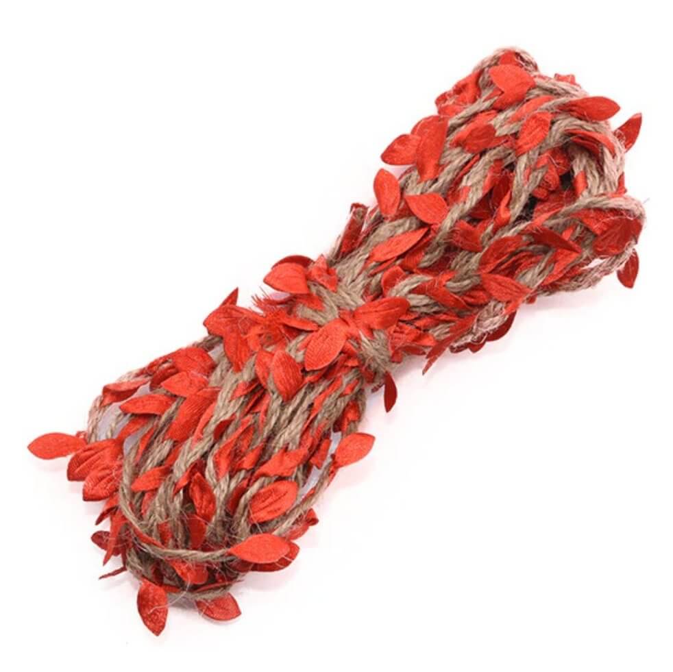5m Artificial red Leaf Hessian Burlap Trim Ribbon Roll