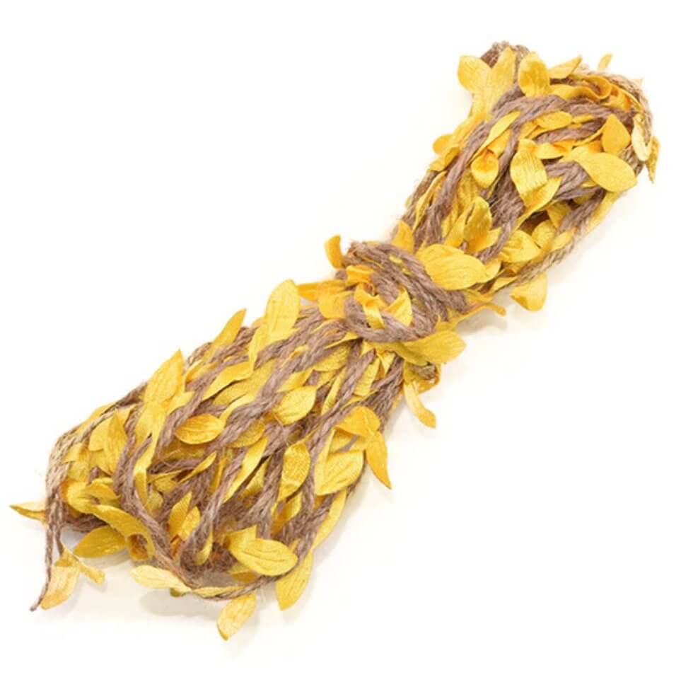10m Artificial Yellow Leaf Hessian Burlap Trim Ribbon Roll