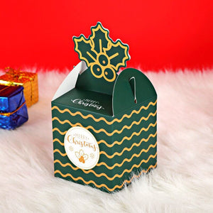Cardboard Foldable Christmas Gift Box 5 Pack - Green Holly Leaves