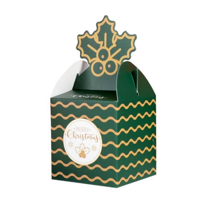 Cardboard Foldable Christmas Gift Box 5 Pack - Green Holly Leaves