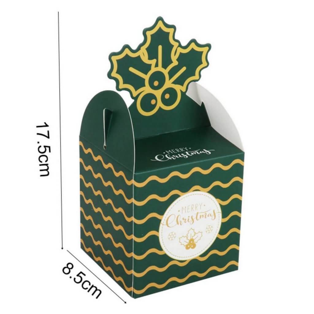Cardboard Foldable Christmas Gift Box 5 Pack - Green Holly Leaves