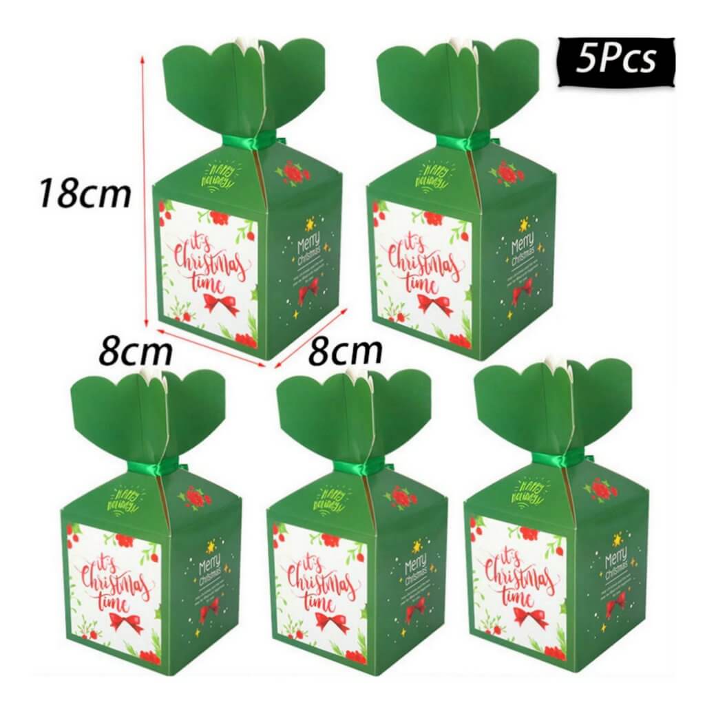 Green It's Christmas Time Gift Box 5 Pack - Christmas Gift Packing/ Cookie Wrapping Ideas