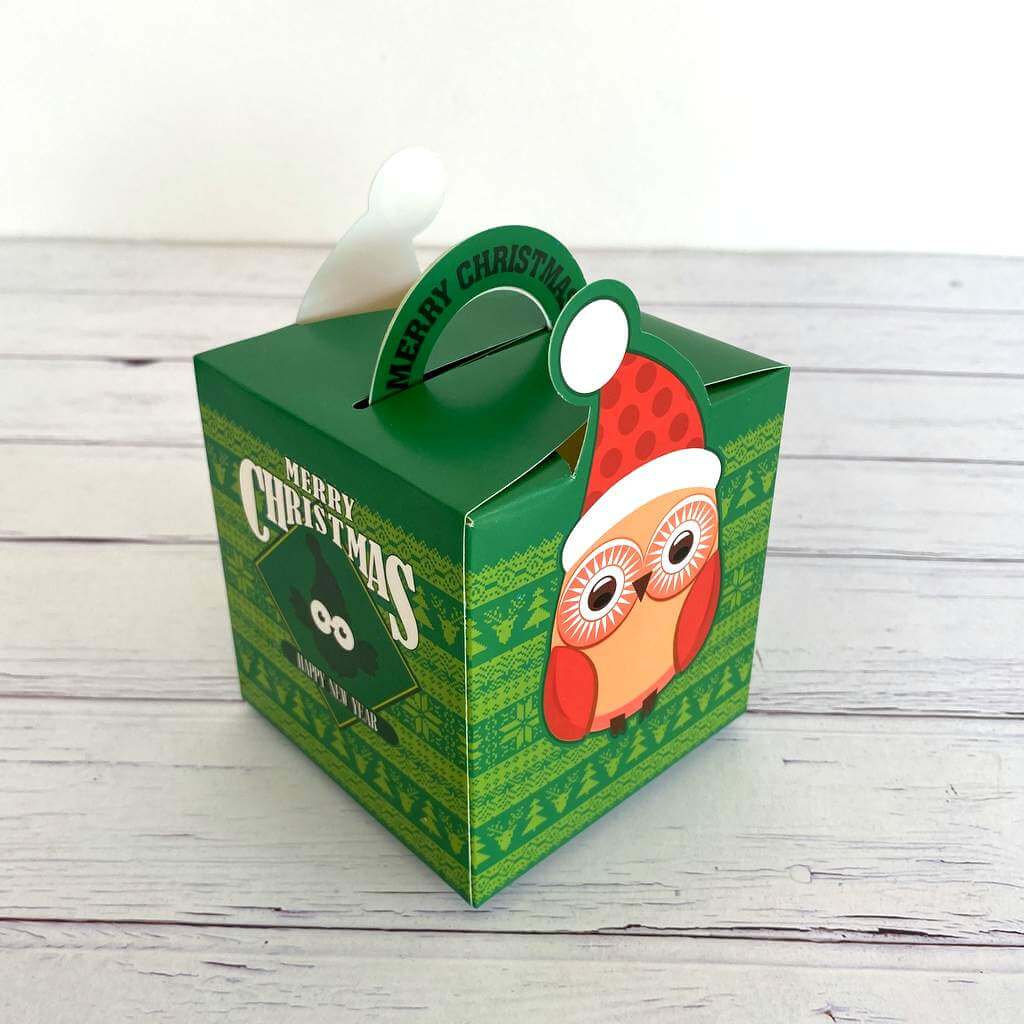 Green Merry Christmas Owl Treat Box 5 Pack