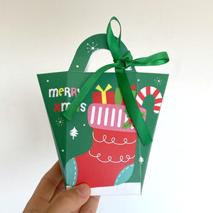 Mini Christmas Paper Treat Tote Bag with Handle 5 Pack - Holiday Gift Packaging and Goodie Box Wrapping Ideas