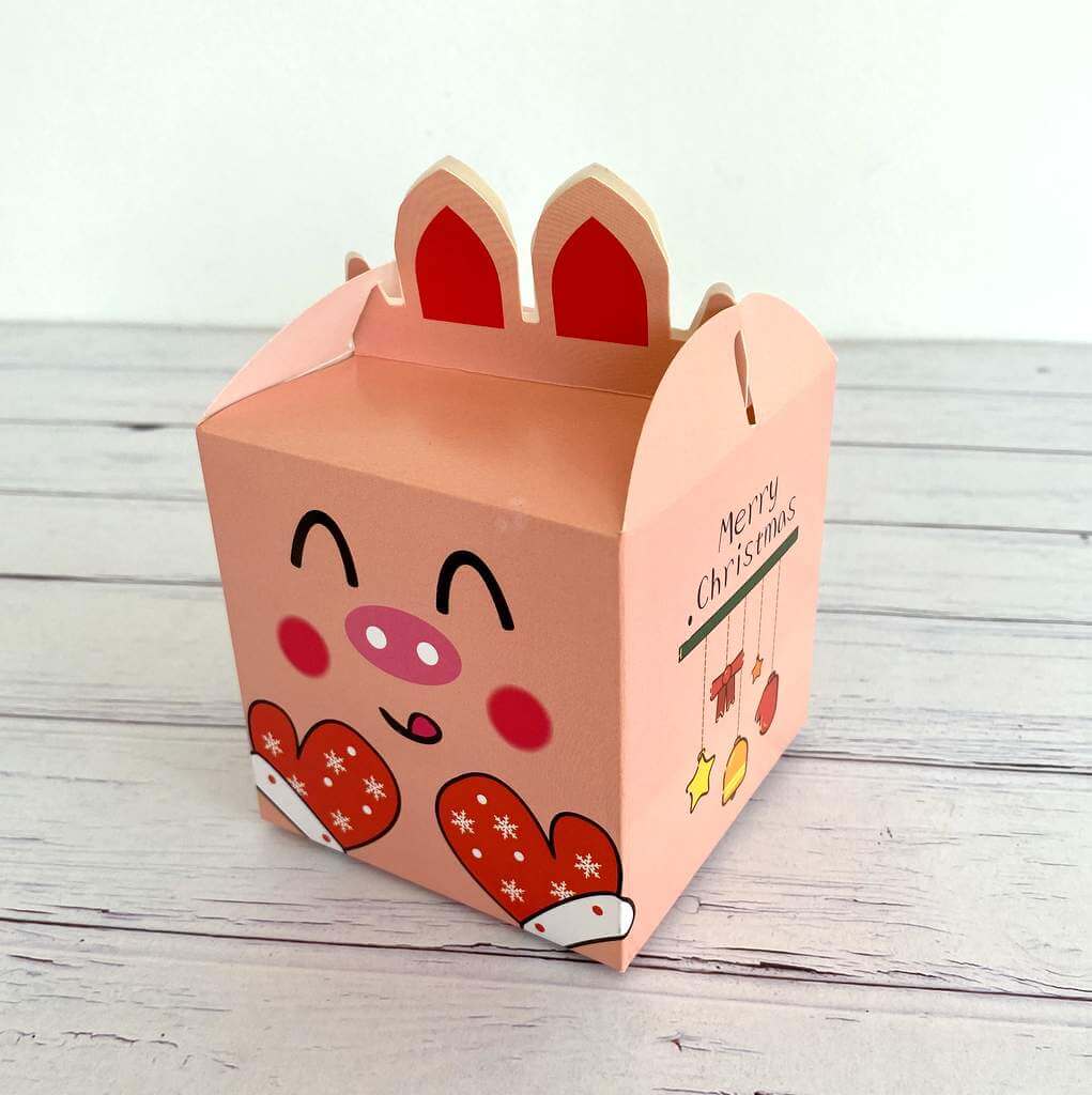 Red Pink Happy Pig Face & Xmas Mitts Gift Box 5 Pack