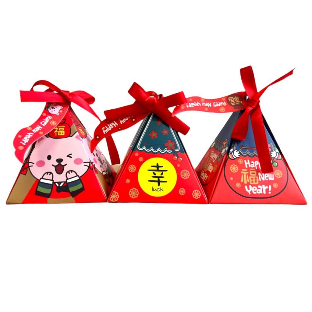 Happy Chinese New Year Pyramid Candy Paper Box 5 Pack - Best Wishes