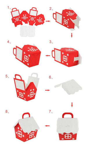 Red & White Christmas Candy House Box 5 Pack folding instructions