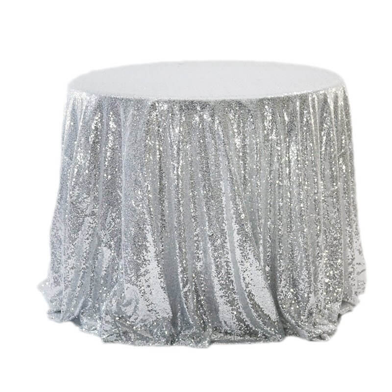 Round Sparkling Silver Sequin Tablecloth Cover - 60cm, 80cm, 100cm, 120cm