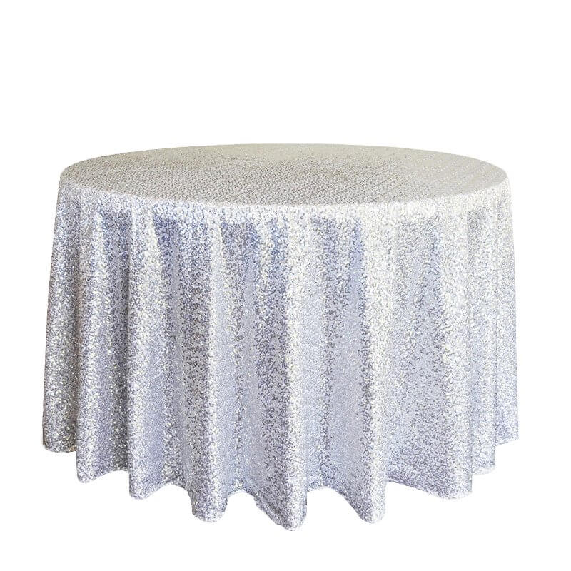 Round Sparkling White Sequin Tablecloth Cover - 60cm, 80cm, 100cm, 120cm