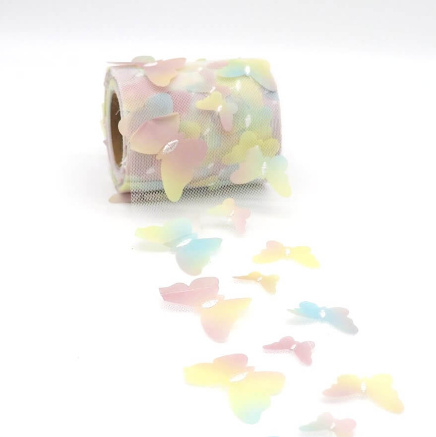 3D Butterfly Pattern Mesh Organza Ribbon Roll - Gradient Beige