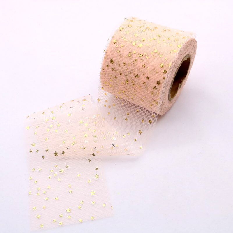 Gold Star Apricot Mesh Organza Ribbon Roll - 6cm x 25 yards