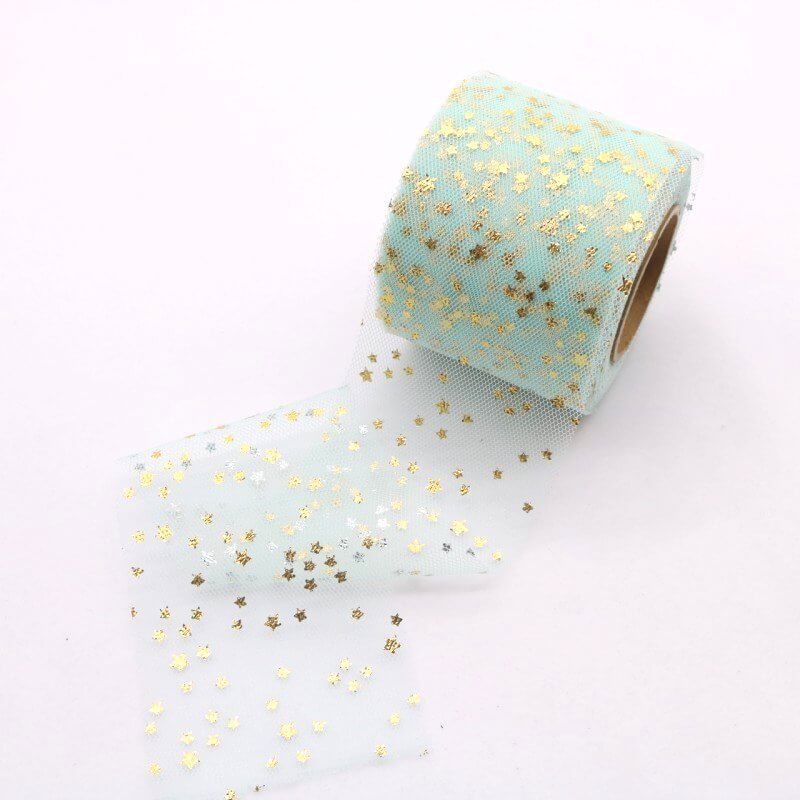 Gold Star Tiffany Green Mesh Organza Ribbon Roll - 6cm x 25 yards