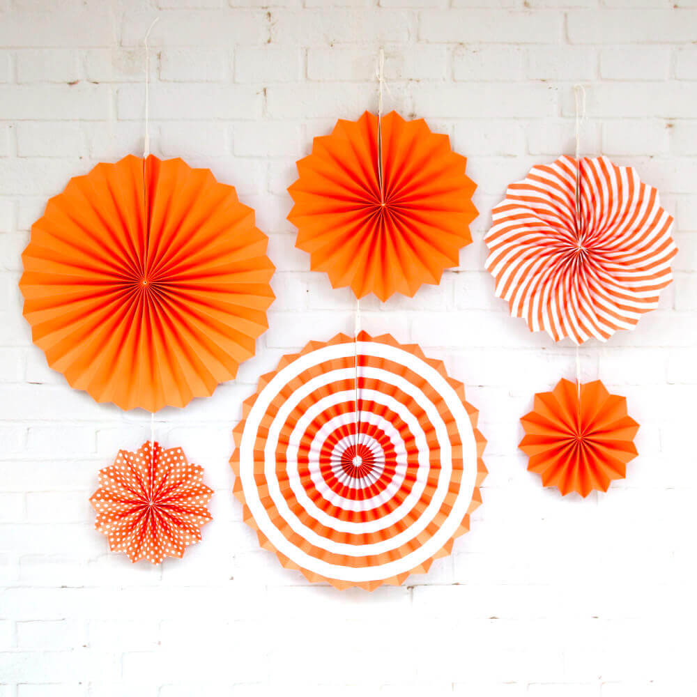 Orange Hanging Paper Fan Decorations (Set of 6)