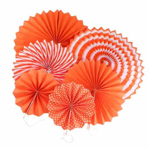 Orange Hanging Paper Fan Decorations (Set of 6)