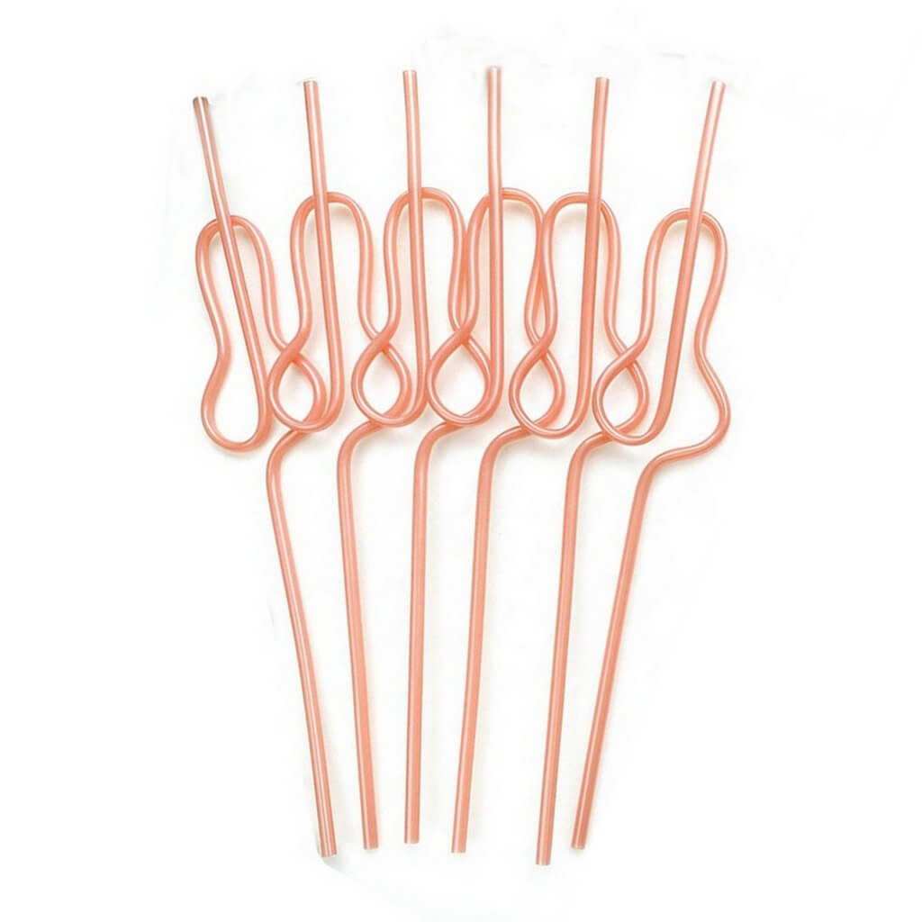 Rose Gold Swirly Penis Straw 6 Pack
