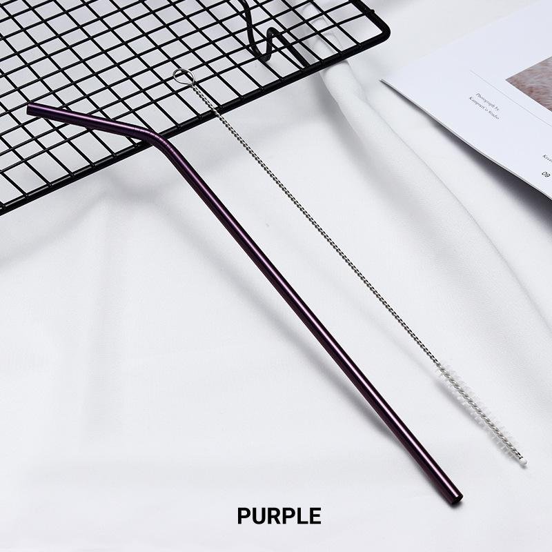 8 Pack Purple Stainless Steel Drinking Straws + Cleaning Brush & Natural Canvas Storage Pouch - Online Party Supplies