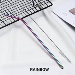 8 Pack Rainbow Stainless Steel Drinking Straws + Cleaning Brush & Natural Canvas Storage Pouch - Online Party Supplies