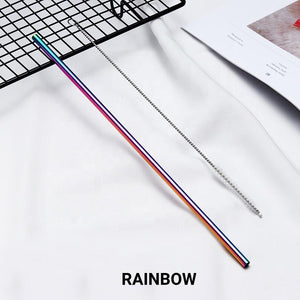 8 Pack Rainbow Stainless Steel Drinking Straws + Cleaning Brush & Natural Canvas Storage Pouch - Online Party Supplies