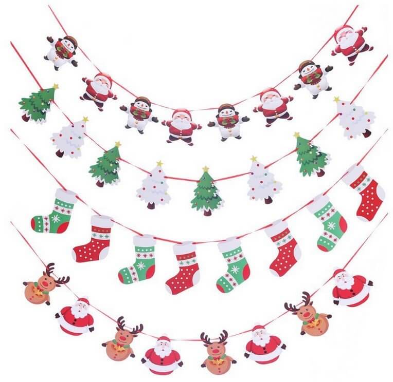 Online Party Supplies Reversible Christmas Stocking Paper Banner Bunting - Christmas Party Decorations