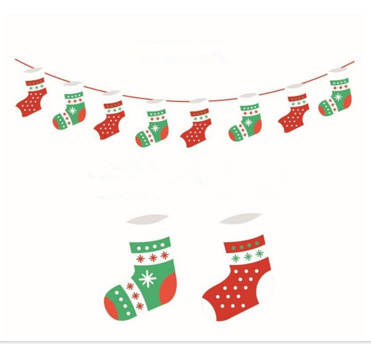 Online Party Supplies Reversible Christmas Stocking Paper Banner Bunting - Christmas Party Decorations