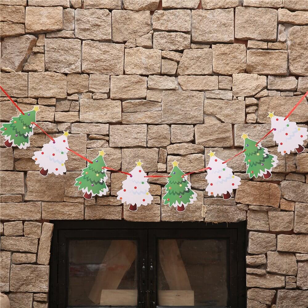 Online Party Supplies Reversible Christmas Tree Paper Banner Bunting - Christmas Party Decorations