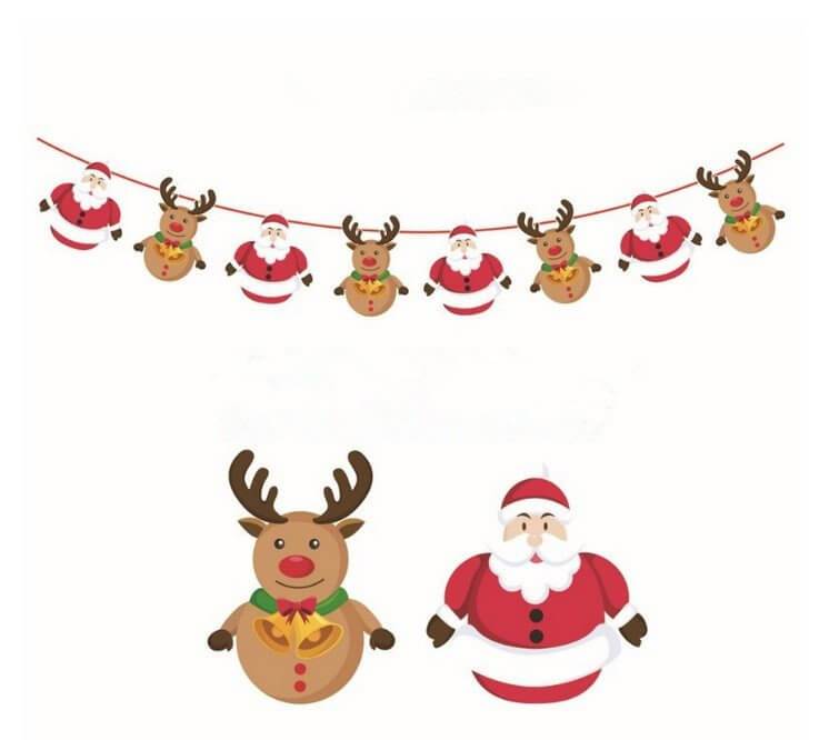 Online Party Supplies Reversible Christmas Santa and Reindeer Paper Banner Bunting - Christmas Party Decorations