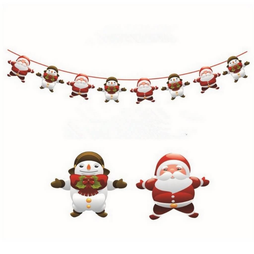 Online Party Supplies Reversible Christmas Santa and Snowman Paper Banner Bunting - Christmas Party Decorations