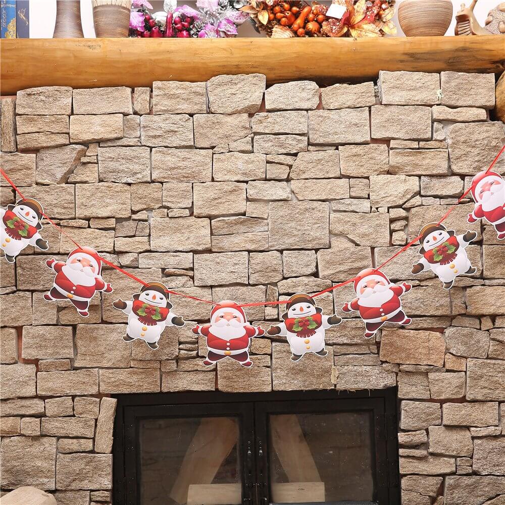 Online Party Supplies Reversible Christmas Santa and Snowman Paper Banner Bunting - Christmas Party Decorations