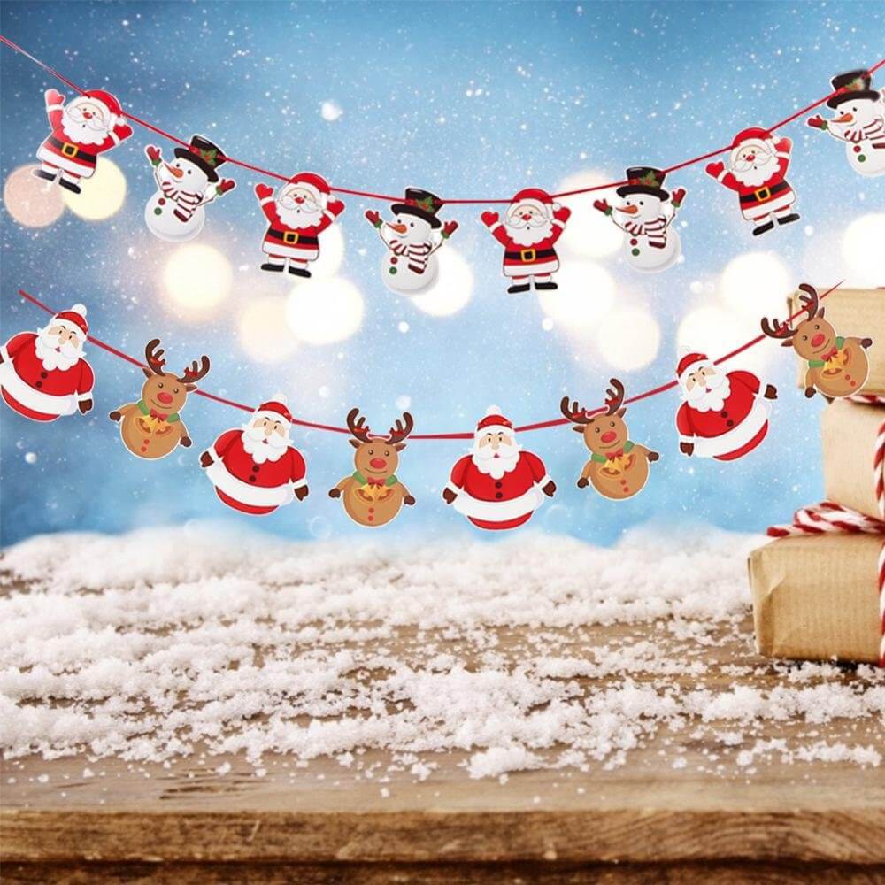 Online Party Supplies Reversible Christmas Santa and Snowman Paper Banner Bunting - Christmas Party Decorations