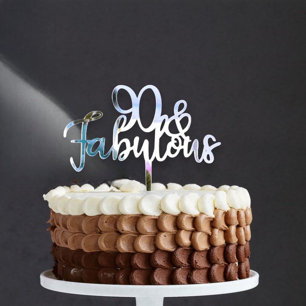 Acrylic Silver Mirror 90 & Fabulous Cake Topper