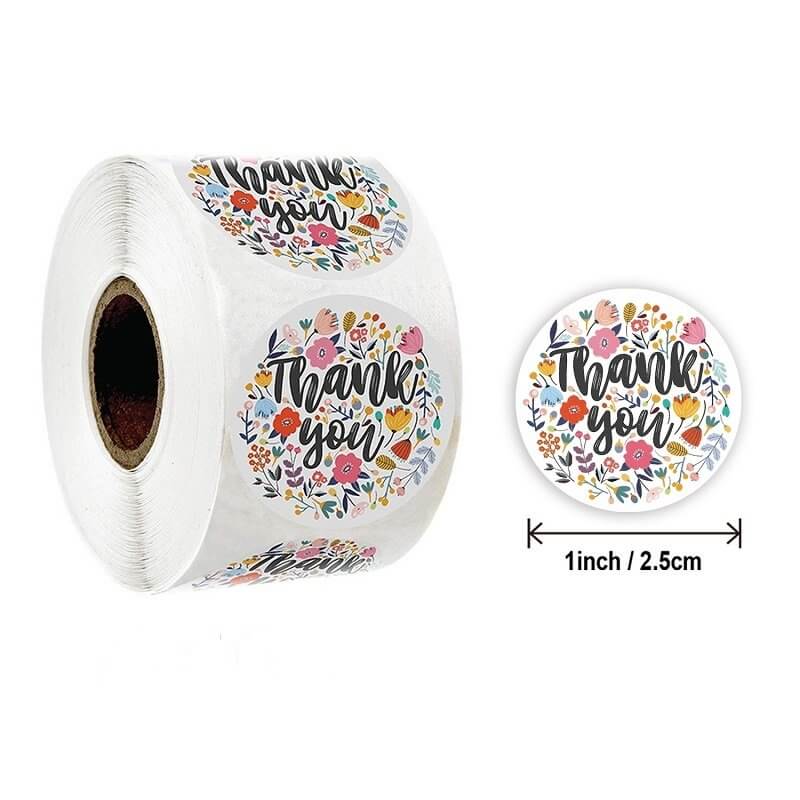 2.5cm Round Rainbow Floral Thank You Sticker 50 Pack - A16